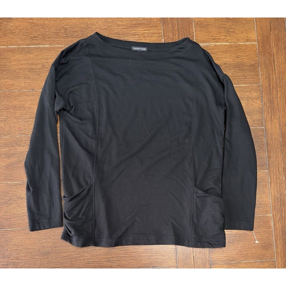 Eileen Fisher Womens XXS Black Sweatshirt Minimal Lagenlook Tencel NWOT Pockets